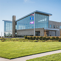 K-State Olathe campus on a sunny spring day.