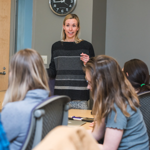 Instructor leading class at K-State Olathe.