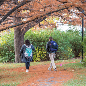 Students walking on campus.