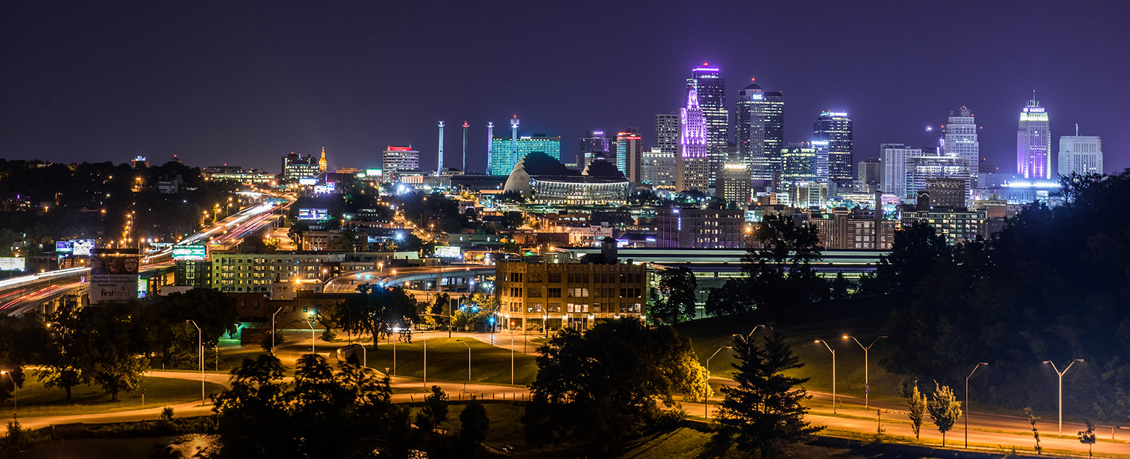 Downtown Kansas City at night.