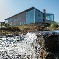 Looking at the K-State Olathe campus from a nearby lake.