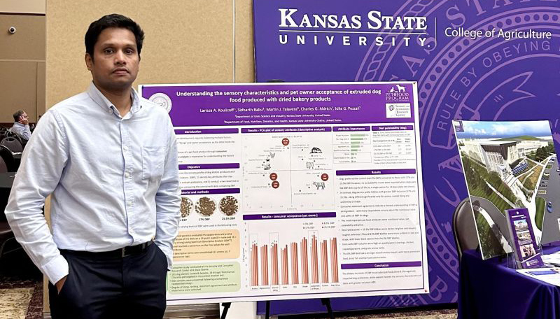 Sidharth Babu presenting research poster at 2024 KibbleCon.